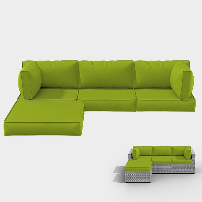 Outdoor Cushions - 4" Deep Seat Sectional Cushions for 4-seat Patio Furniture, Waterproof, Grass Green