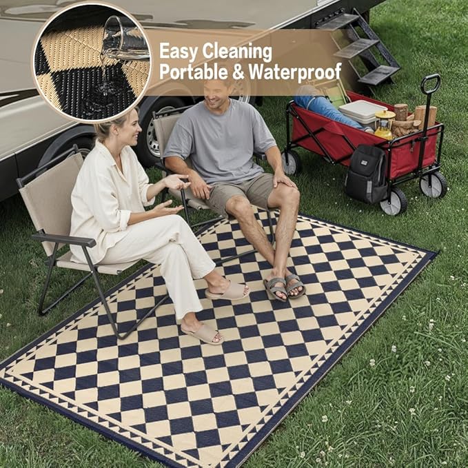 HUGEAR 3'x5' Outdoor Rug for Patios Clearance,Waterproof Mat,Large Outside Carpet,Reversible Plastic Straw Camping Rugs,Rv,Porch,Deck,Camper,Balcony,Backyard