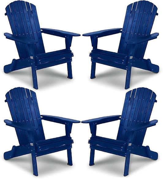 VINGLI Folding Adirondack Chairs Set of 4, Wood Adirondack Chair for Outdoor, Foldable Fire Pit Chairs for Patio, BBQ, Porch, Yard, Pool, Blue