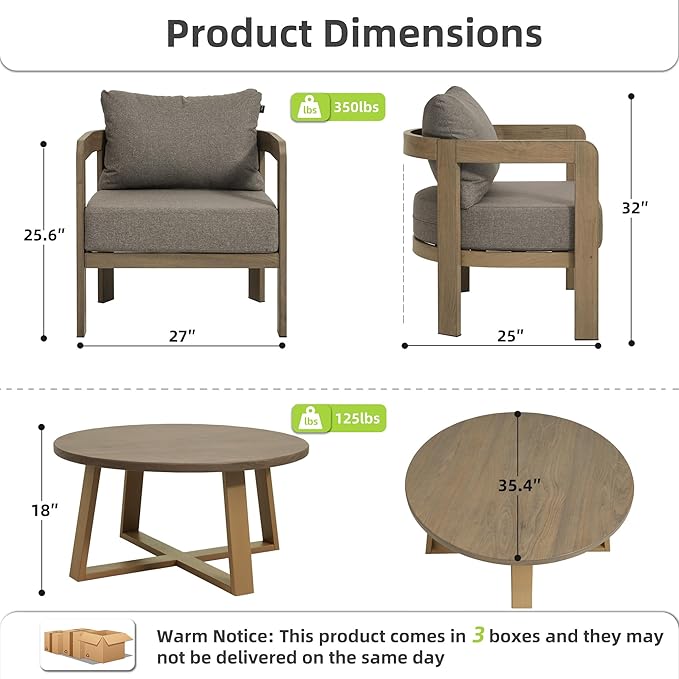 Outdoor Patio Furniture Set, 5 Pieces Modern Metal Patio Conversation Set with 6" Thick Cushions, Outdoor Lounge Sofa 350lbs for Backyard Porch Balcony, Brown