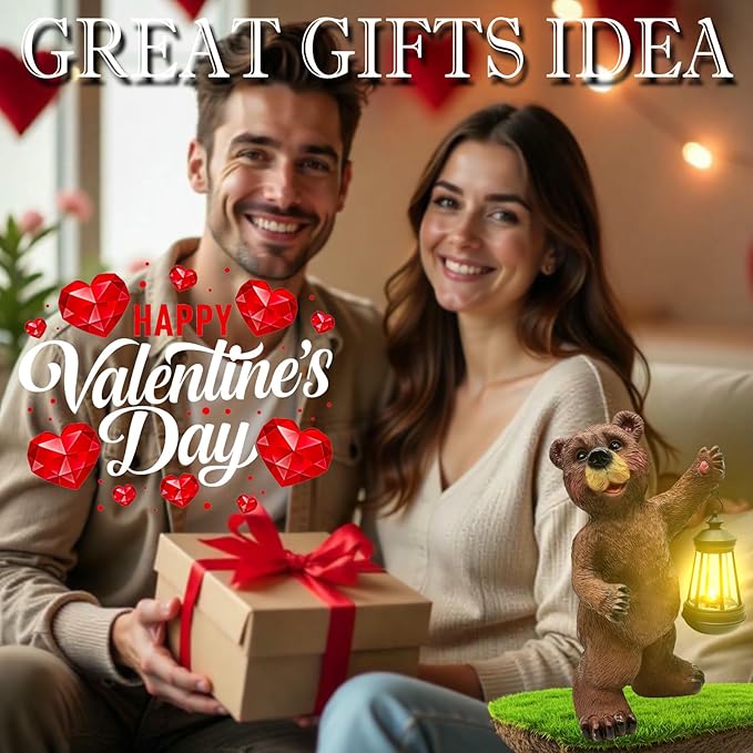 Solar Lantern Garden Statues Decor, 14" Large Outdoor Bear Figurine Lights for Yard Patio Decoration - Unique Christmas Housewarming Gift for Grandma Wowen Mom