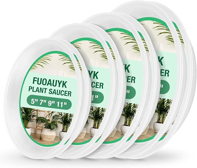 8 Pack 5 7 9 11 Inch Clear Plastic Plant Saucers for Indoors, Durable Plant Trays for Pots and Plant Water Catcher Tray with No Holes, Reusable Plastic Trays for Plants (5 7 9 11''-8Pack)