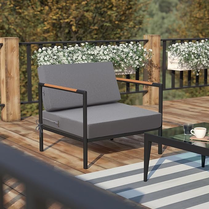 idee-home Outdoor Cushions for Patio Furniture, Outdoor Seat Cushion, Waterproof Couch Hampton Bay Deep Seat Replacement Chair Cushions for Garden Lawn Deck Backyard, 26.5 x 26.5 Grey