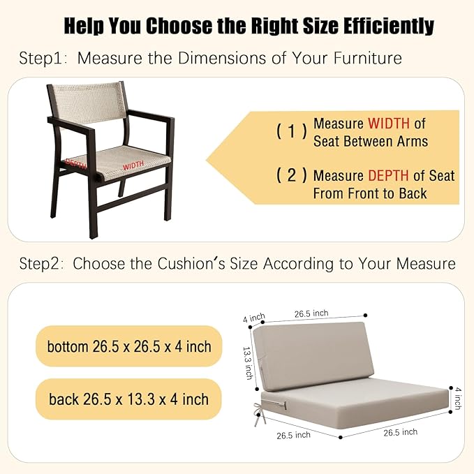 idee-home Outdoor Cushions for Patio Furniture, Outdoor Seat Cushion, Waterproof Couch Hampton Bay Deep Seat Replacement Chair Cushions for Garden Lawn Deck Backyard, 26.5 x 26.5