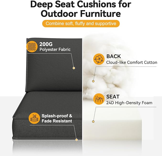 Aoxun Outdoor Replacement Cushions for Patio Furniture, 4'' Water-Repellent Sofa Cushion for 4-Seat Rattan Wicker Sectional, Deep Seats & Fade Resistant (9-Piece, Grey)