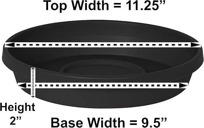 Bloem Terra Resin Saucer Tray: 9.25" Bottom Width - Black - Matte, Durable, Ribbed Bottom, Indoor and Outdoor, Fits 12" Terra Pots