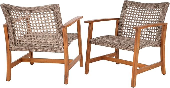 Idzo Liberte Accent Chairs Set of 2, 500lbs Weight Support, Acacia Wood, FSC Teak Finish, UV Protected, Dynamic Gray Wicker, Ideal for patios and Gardens