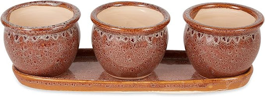 DII Ceramic Planter Collection Herb Pot Set, Brown Round, 13x75x4.5x4