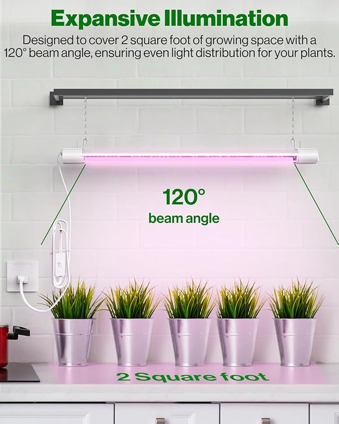 Sunco 2ft Grow Light LED, 20W, Full Spectrum, for Seed Starting, Seedling, Indoor Plants, Plug in Suspended Fixture, Link Up to 8, Inline Switch, ETL 4 Pack.
