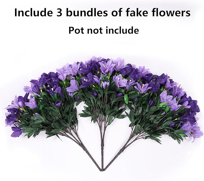 INSPRING Artificial Flowers for Outdoors Spring Decoration, 3 Bundles Faux Silk Outside Azalea Plants UV Resistant Realistic Faux Flowers for Outdoor Planters Porch Patio Garden Yard Home Decor, Mix