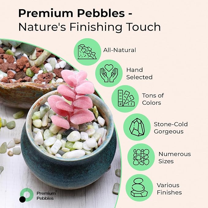 Rocks for Plants. Green Jade Decorative Polished Pebbles. 1/5 Inch – 2 lbs for Garden, Vase fillers, Crafting, Succulents, pots, Plants (Mini (0.2 Inch), Green Jade - Polished, 2)