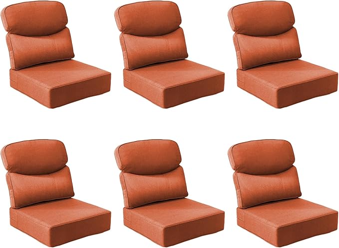 Outdoor Cushion Set for Patio Furniture, UV Resistant, Water Resistant - 6 Inch Thick Dual Layer Back Support Cushions– 24x24 Inch Patio Seat Covers for Chair/Sofa/Couch | Orange | 6-Pack |