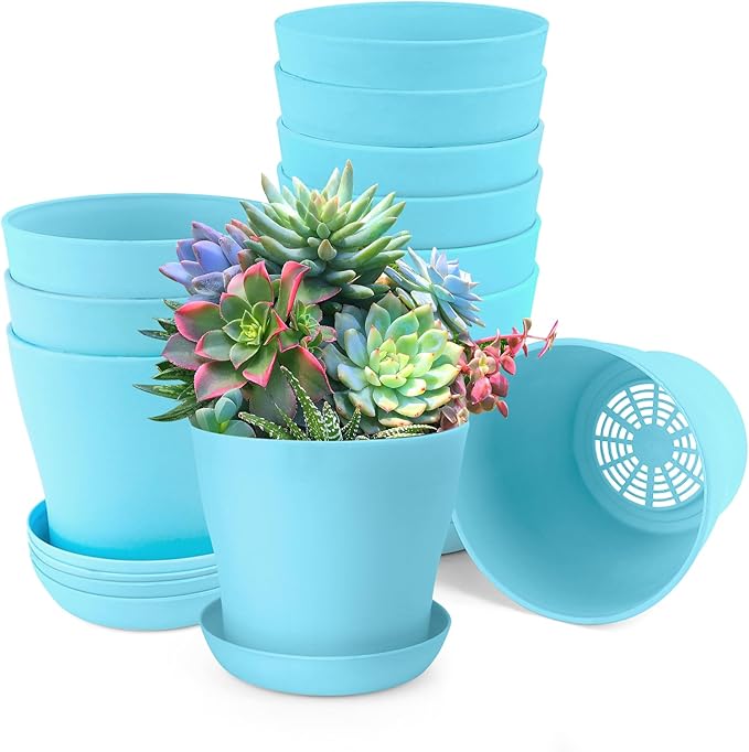 OALCQ 4 Inch Plant Pots - 10 Pcs Blue Flower Pots for Indoor Succulent Plants with Drainage