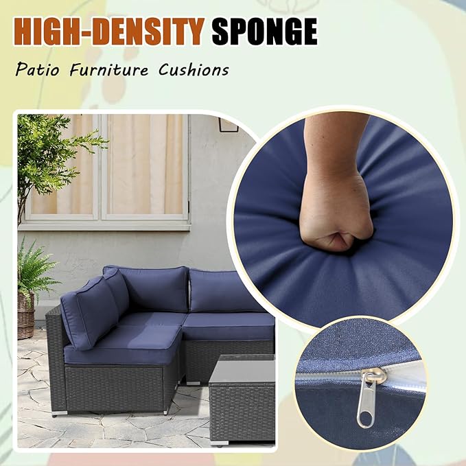 14Piece Outdoor Sofa Cushion Replacement, Patio Furniture Waterproof Cushion with Zippers, fit 6-Seat Outdoor Wicker Rattan Sectional Couch (Dark Blue, 24.8"x24.8"x3.15")