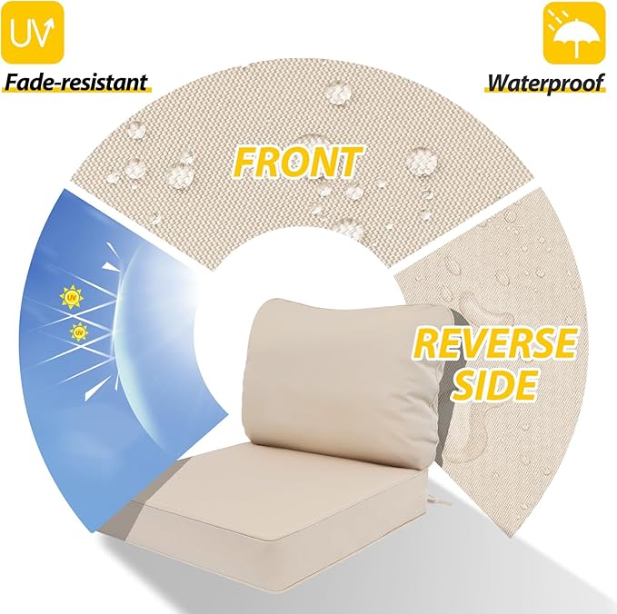 AAAAAcessories Outdoor Deep Seat Cushions, Waterproof, Fade-Resistant Patio Furniture Replacement Cushions, 23.5" x 25.5" x 5" + 23.5" x 19", Khaki Beige