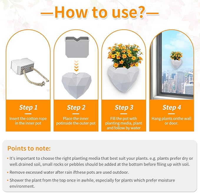 Heart Self Watering Planter | Indoor Wall Planters for Indoor Plants | Vertical Succulent Wall Planters | Create A Wall Garden Without Drilling | Valentine's Day Gift (White)