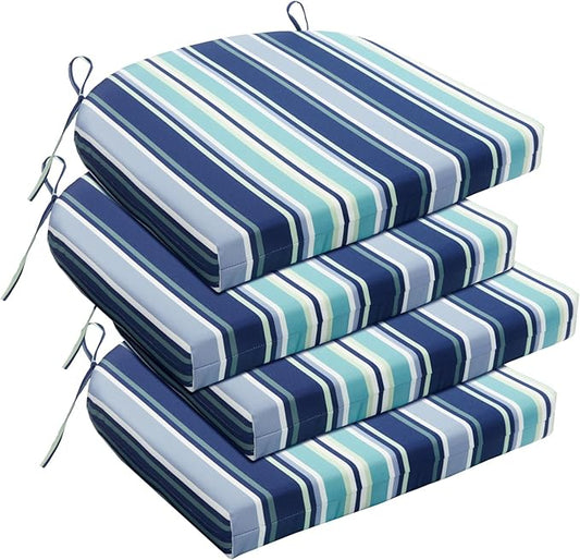 Basic Beyond Outdoor Chair Cushions Set of 4, Outdoor Cushions for Patio Furniture, Water Resistant Patio Chair Cushions with 2 Ties, 17x16x2, Pinstriped Blue