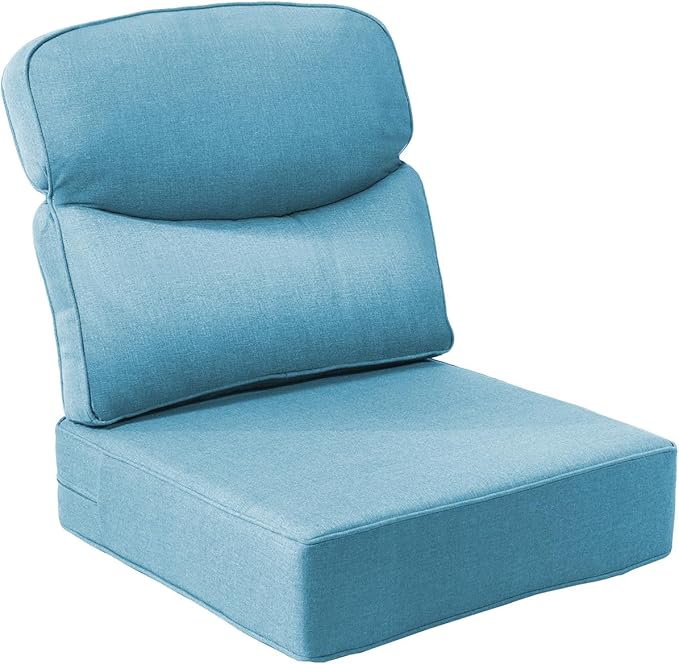 Luxury 6-Inch Outdoor Chair Cushions - 24"* 24" Patio Furniture Cushions with Dual Layer Back Support & Removable Cover, 28D High Density Sponge Patio Cushion for Outdoor Furniture Couch Light Blue