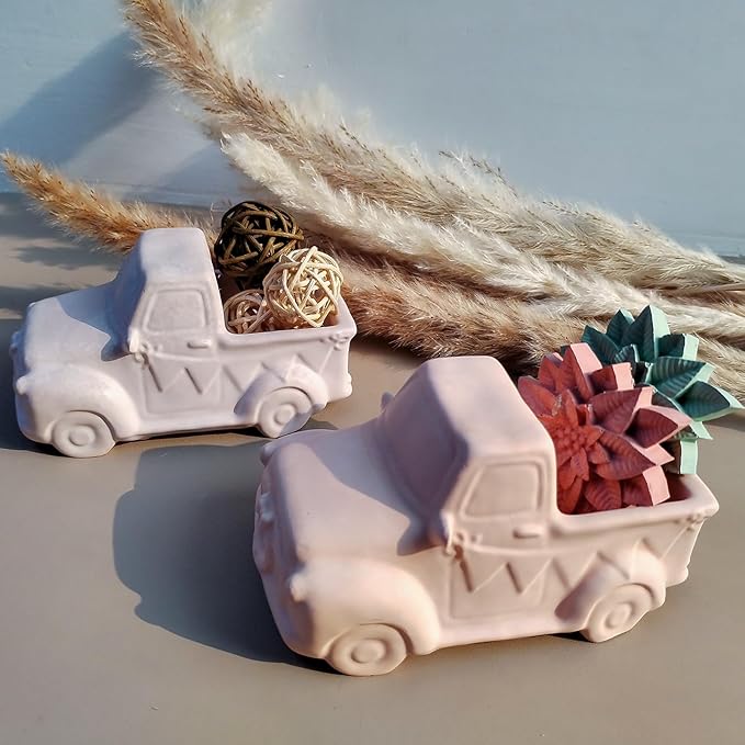 Wehous Truck Plant Pot Silicone Molds for Resin Concrete, 3D Retro Car Shape Candle Holder Container Storage Succulent Planter Mold for Epoxy Casting Cement Plaster, Christmas Art Craft Decor Mold