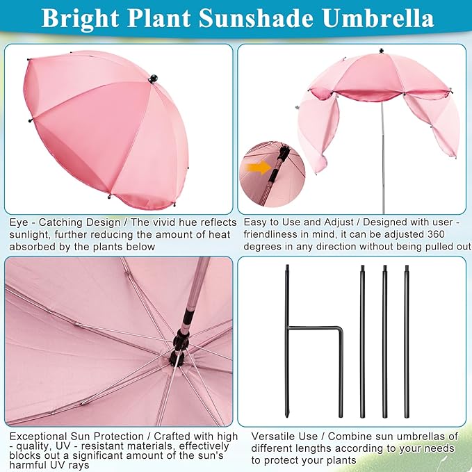 Upgraded Plant Umbrellas for Outdoor Plants 50in Higher 26in Larger Adjustable Angles Plant Shade Umbrella Sturdy Garden Shade Cover Sun Protection Umbrella for Potted Plants Garden Bed Flower Pot