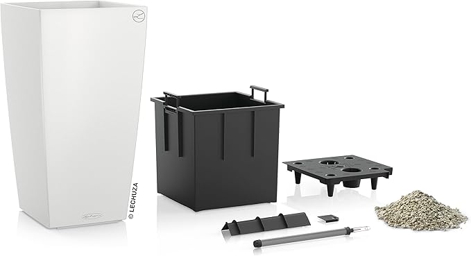 Lechuza 13150 Cubico Color 40 Self-Watering Planter for Indoor and Outdoor Use, 16" x 16" x 30", White