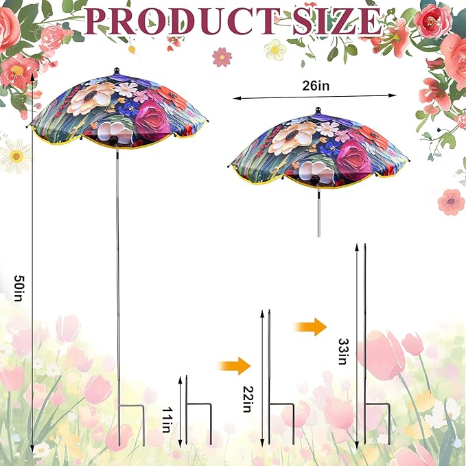3Pack Flower Plant Umbrellas for Outdoor Plants 50inch Higher 26inch Larger Adjustable Angles Plant Shade Umbrella Sturdy Garden Shade Cover Sun Protection Umbrella for Potted Plants Garden Bed Flower Pot