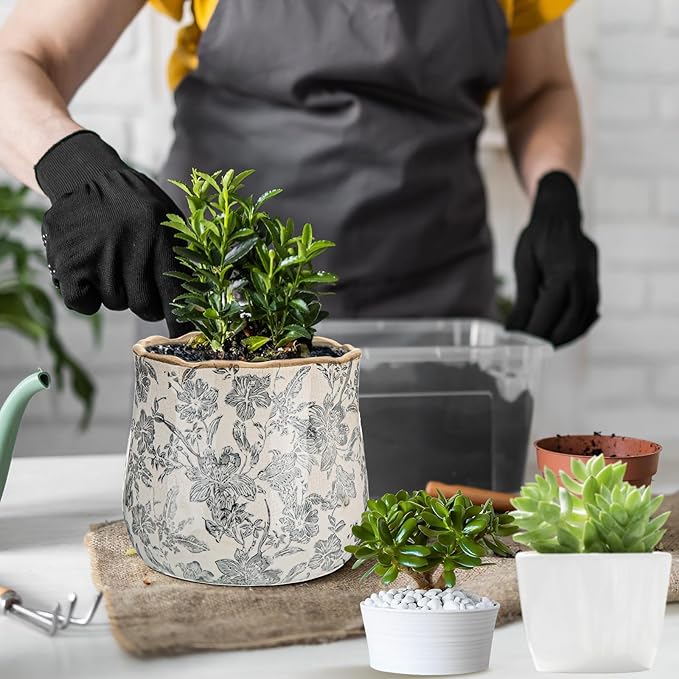Bokon 7 x 6.3 Inch Ceramic Planter Vintage Scroll Planter Decorative Plant Pots with Crackle Glaze for Indoor Outdoor, Kitchen, Table, Shelf, Mantel, Home, Garden Decor, Gardening Gift(Rustic)