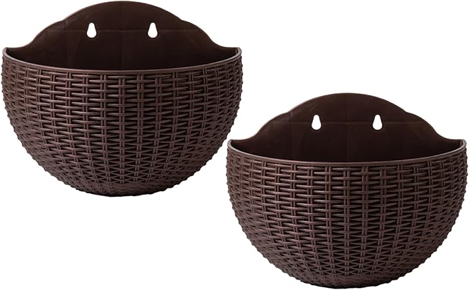 Wall Planter 2PCS Wall Hanging Planter Half Round Fence Planters with Drainage and Hooks Wall Mounted Planters for Balcony Garden Railing Coffee