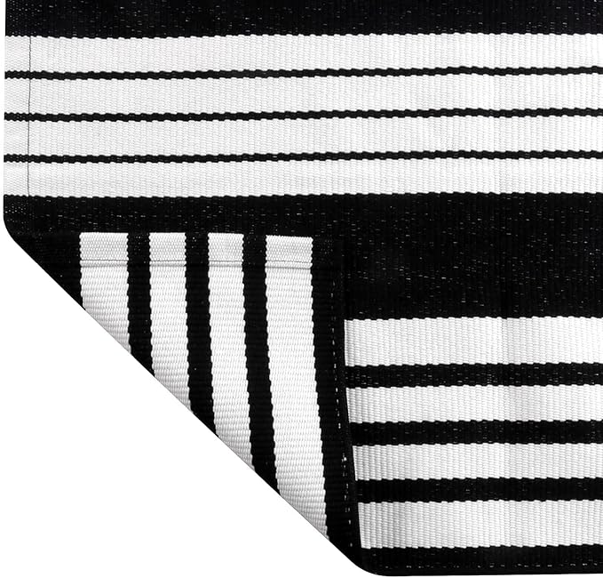 OJIA Black and White Outdoor Rug 4'x6' Cotton Woven Patio Rug Machine Washable Front Door Mat Outdoor Area Rugs Floor Mat for Farmhouse/Front Porch/Balcony/Entryway/Deck/Home Entrance Decor