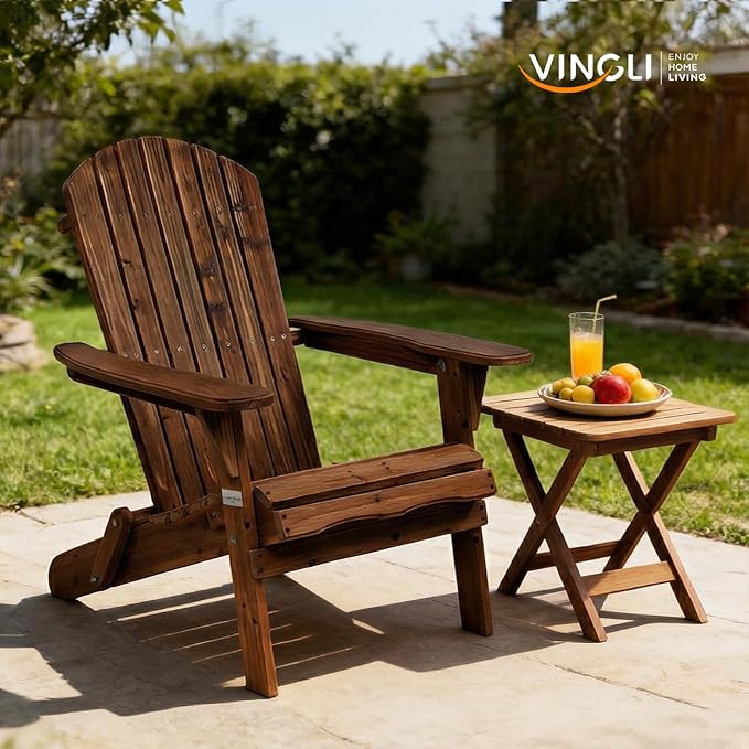 VINGLI Folding Adirondack Chair Set of 6, Wood Adirondack Chairs for Outdoor, Foldable Fire Pit Chairs for Patio, BBQ, Porch, Yard, Pool, Carbonized