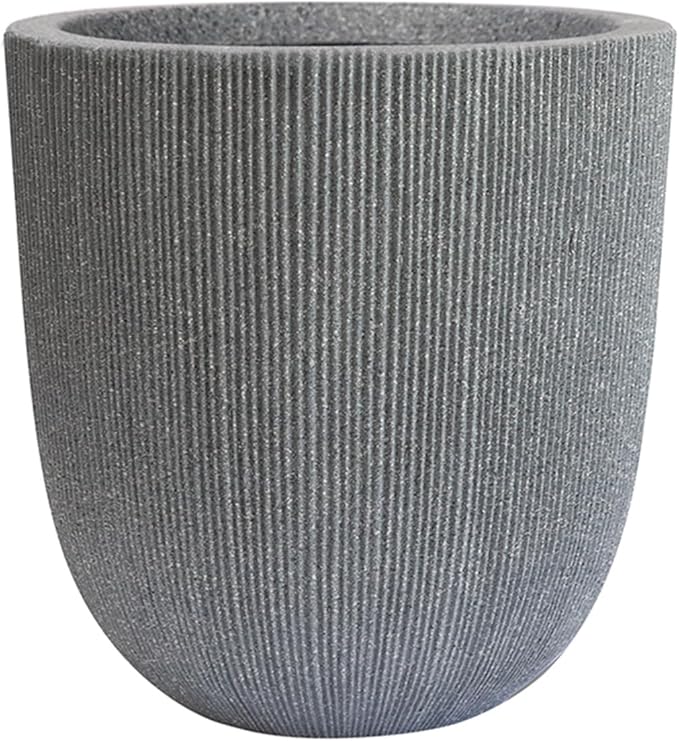 14.8" Tall Round Tapered Planter - Gray Faux Cement Finish, Lightweight Durable Plastic Plant Pot with Drainage Hole & Plug, Weather & UV Resistant Pot for Plants Indoor/Outdoor Use, 12.5" Opening