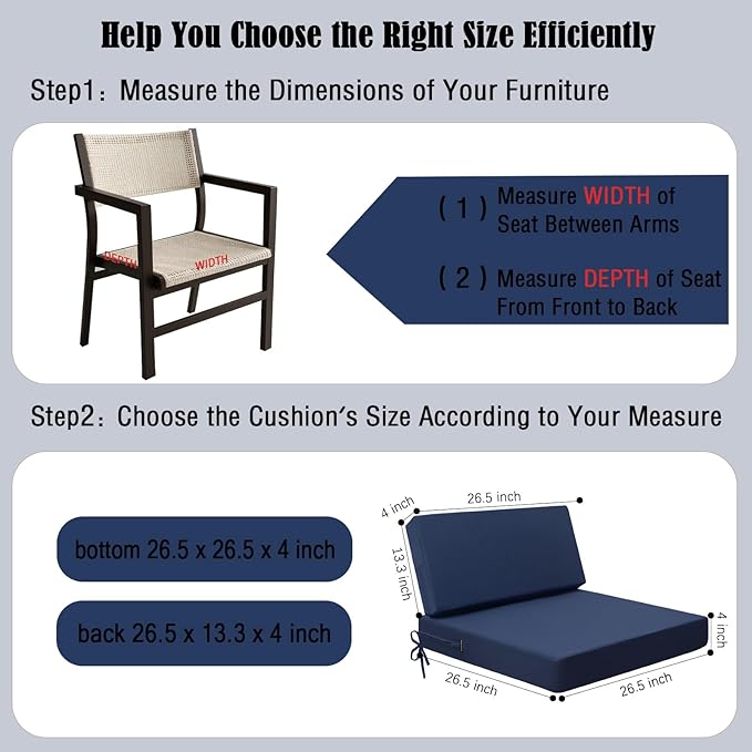idee-home Outdoor Cushions for Patio Furniture, Outdoor Seat Cushion, Waterproof Couch Hampton Bay Deep Seat Replacement Chair Cushions for Garden Lawn Backyard Deck, 26.5 x 26.5