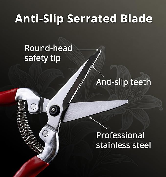 Gardeness Pruning Shear Straight Pruning Snip 2PCS Stainless Steel Florist Scissors, Multi-Tasking Precision Hand Pruner Herb Snips Flower Clippers Bonsai Trimmers Ergonomic Handle Garden shear