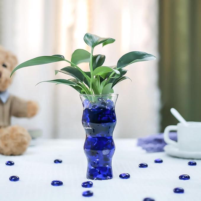 CYS EXCEL Cobalt Blue Glass Gemstone Beads Vase Fillers (2 LBS) Flat Marble Beads Multiple Color Choices Aquarium Decor Rocks Floral Stones Decorative Mosaic Glass Gem Pebbles