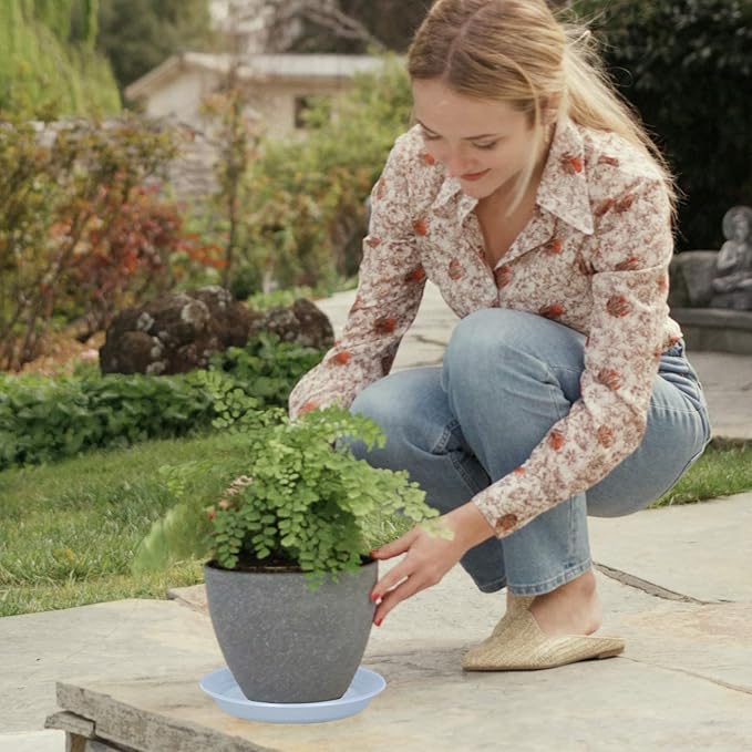 6 Pack Clear Plant Saucer Drip Tray 7 8 inch, Plastic Flower Planter Saucers and Drip Trays for Indoors Outdoors, Heavy Durable Plant Plate Water Catcher, Plant Water Drip Trays for Pots (8", Clear)