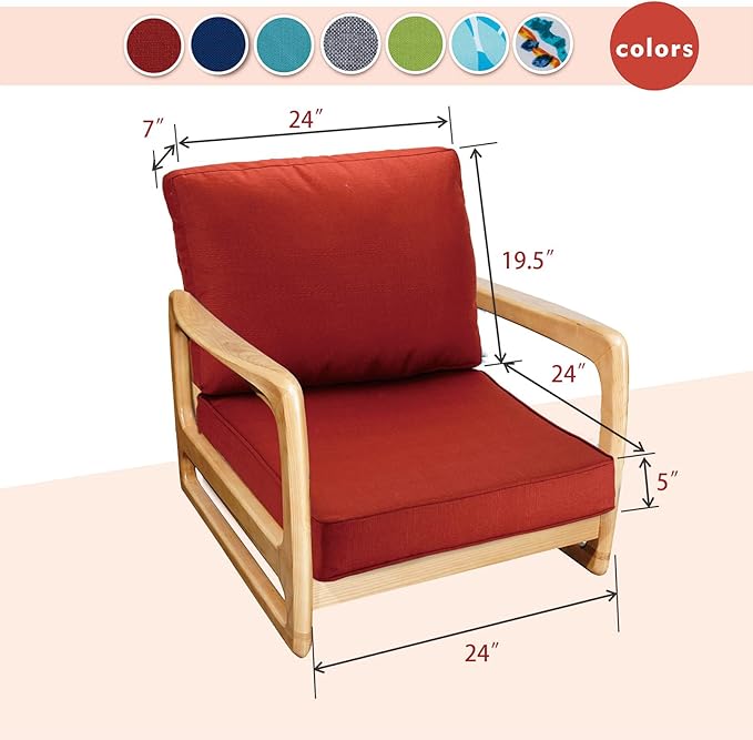 JMGBird Outdoor Chair Cushion Set, Deep Seat Patio Furniture Cushion 24"x24" Outdoor Cushions for Patio Furniture