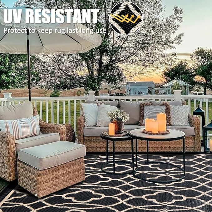 Pendolr Outdoor Rug Waterproof 6x9 ft Outdoor Carpet Patio Rug Mat Reversible RV Camping Rug Plastic Straw Rug Outside Outdoor Area Rug for Patio Deck Balcony Backyard Picnic Beach