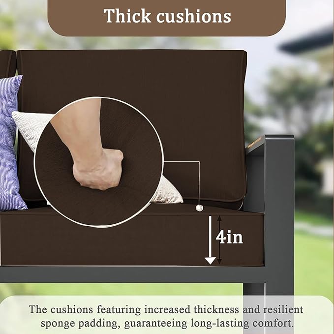 14 Pieces Outdoor Sectional Replacement Cushions for Patio Furniture, 4in Thick Outdoor Sofa Cushions for 6 Seat, Waterproof Deep Seat Couch Patio Cushion Set (Coffee Color)