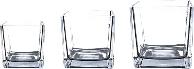 WGV Cube Glass Vase, Candle Holder, 4"x4"x4", Utility, Clear Elegant Floral Accent Container Planter Terrarium Storage for Wedding Party Ceremony Event Office Home Decor, 1 Piece
