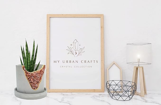 4” Crystal Plant Pot with Saucer - Cement Geode Planter - Concrete Pots for Plants - Modern Succulent Pot Indoor - Unique Air Plant Holder - Candle Holder - Small Plant Home Decor (Orange Carnelian)