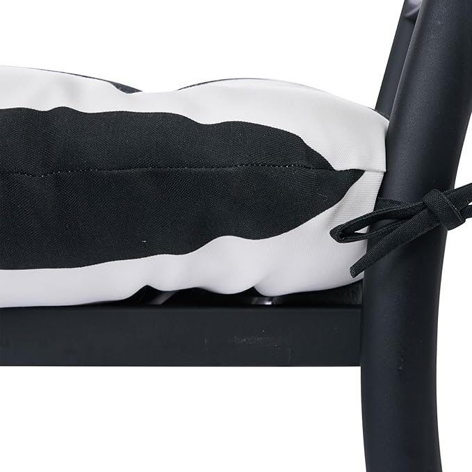 FUNHOME Outdoor Chair Cushions Set of 2,19 x19 Inch,Waterproof Tufted Patio Seat Cushions with Ties,Reversible,All Weather,Round Corner Wicker Chair Cushion for Outdoor Furniture(Black White)