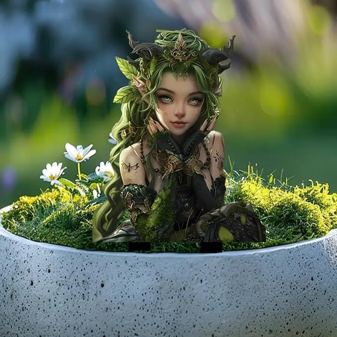 Bohemian Fairy Flower Pot Decor, Fairy Garden Decor, Home & Garden (Green Elf)