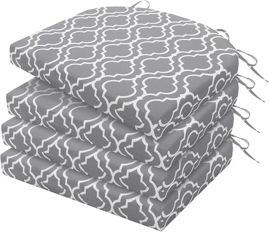 HARBOREST Outdoor Chair Cushions Set of 4, Water Resistant Patio Chair Cushions with Ties, Outdoor Seat Cushions for Patio Furniture, 17"x16"x2", Grey Geometry