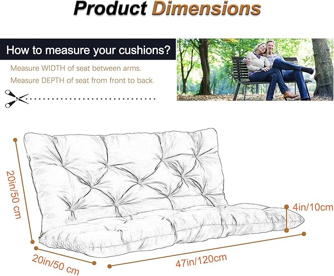 2-3 Seat Swing Replacement Cushion, Outdoor Bench Cushions with Backrest Thicken 4", Patio Furniture Garden Porch Loveseat Glider Pad Anti-Fading Waterproof (Navy Blue, 40x47in)