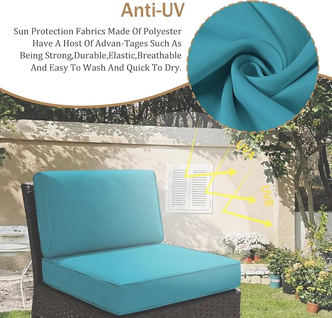 14 Pcs Outdoor Replacement Cushions for Patio Furniture, All Weather Water Resistant Cushion for 6 Seat Rattan Wicker Sectional Patio Conversation Sets and Couch (Turquoise)