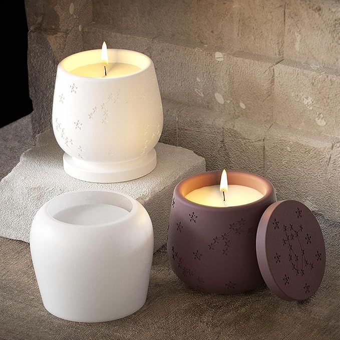 Zodiac Silicone Jar Molds with Lid, Star Design Candle Holder Container Storage Resin Concrete Molds, Constellation Box Succulent Pot Jewelry Holder Casting Mould for Decoration Crafting
