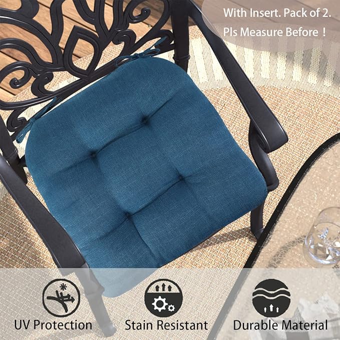 FUNHOME Outdoor Chair Cushions 19 x19 Inch,Water Resistant Tufted Seat Cushions 19",Reversible,Weather Resistant,Rounded Back Wicker Chair Cushion for Patio Garden Furniture(Light Blue)