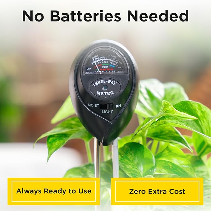 Classy Casita 3-in-1 Soil Moisture, Light, pH Meter - Hygrometer Tester for Indoor and Outdoor Plants - Monitor Levels for Garden, Farm, Lawn, houseplants, Potted Care - No Batteries Required - Black