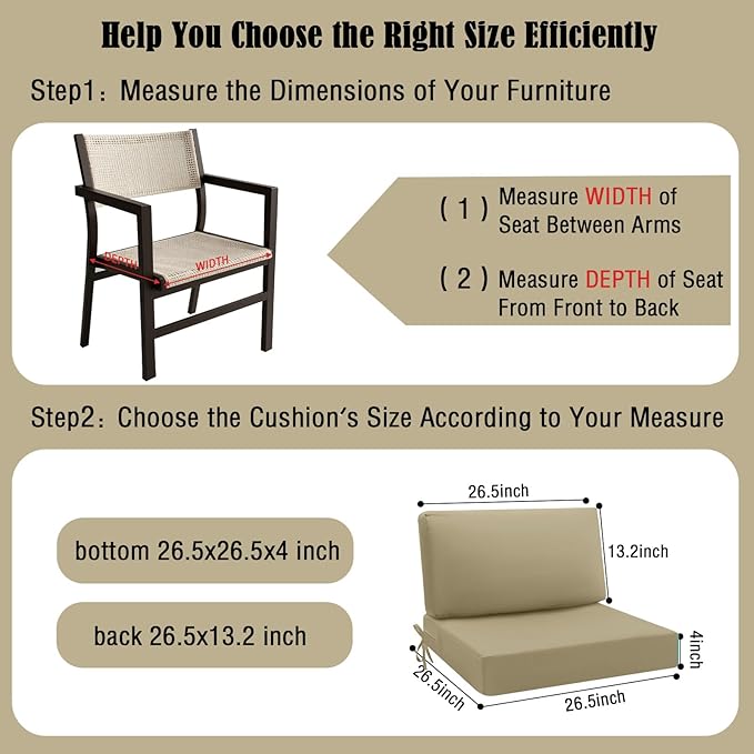 idee-home Outdoor Cushions for Patio Furniture, Waterproof Outdoor Seat Cushion Hampton Bay Deep Seat Replacement Cushions for Garden