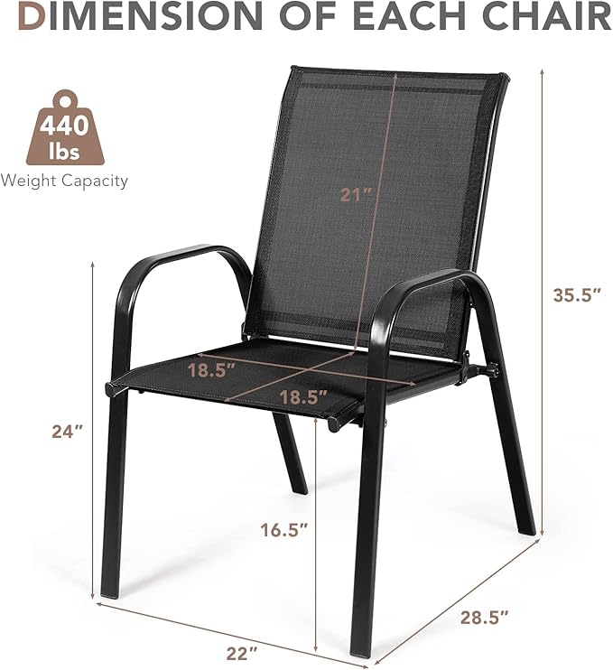 Tangkula 2 Piece Patio Dining Chairs, Outdoor Bistro Chairs W/Curved Armrests, Easy-to-Dry Fabric, Reinforced Steel Frame, Wide & Comfortable Camping Chairs for Garden, Poolside, Backyard (1, Black)
